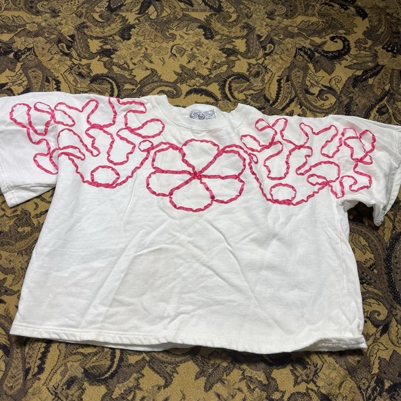 Tops - Vtg 90s Bellows Brut Briquet Women's White Shirt Trimmed Patchwork One Size